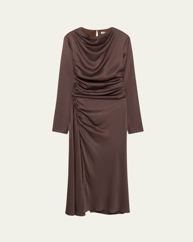Odessa Draped Long-Sleeve Midi Dress